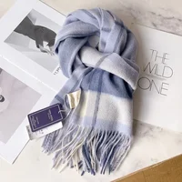 100% Pure Wool Scarf For Men Winter Deep Blue Plaid Wool Neck Warmer Luxury Gift For Boyfriend Dad And Elderly