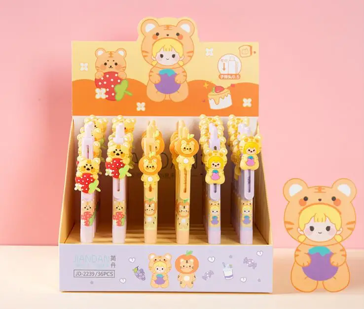 

36 pcs/lot Kawaii Tiger Press Gel Pen For Writing Cute 0.5mm Black Ink Pen Stationery Office School Supplies