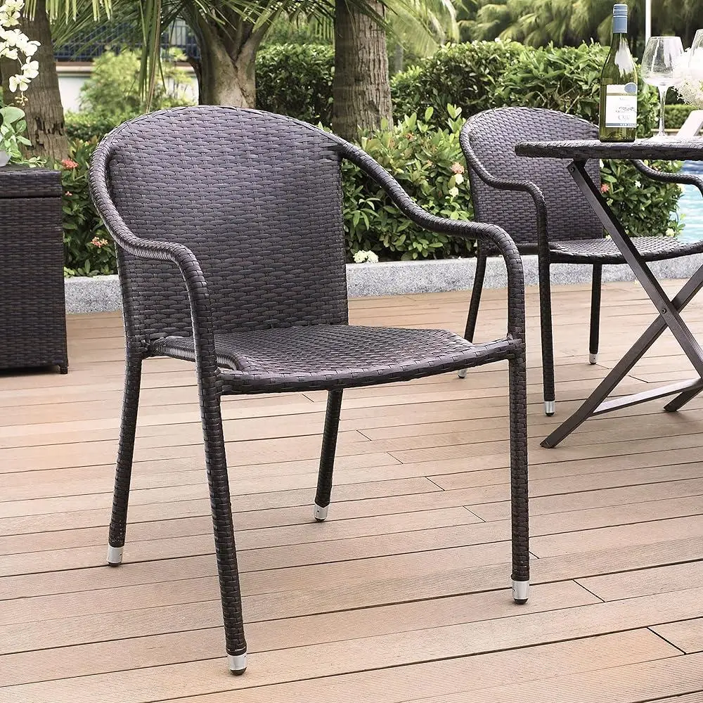 Palm Harbor 4-Piece Stackable Outdoor Chair Set Wicker Patio Chairs Dining Porch Brown 3