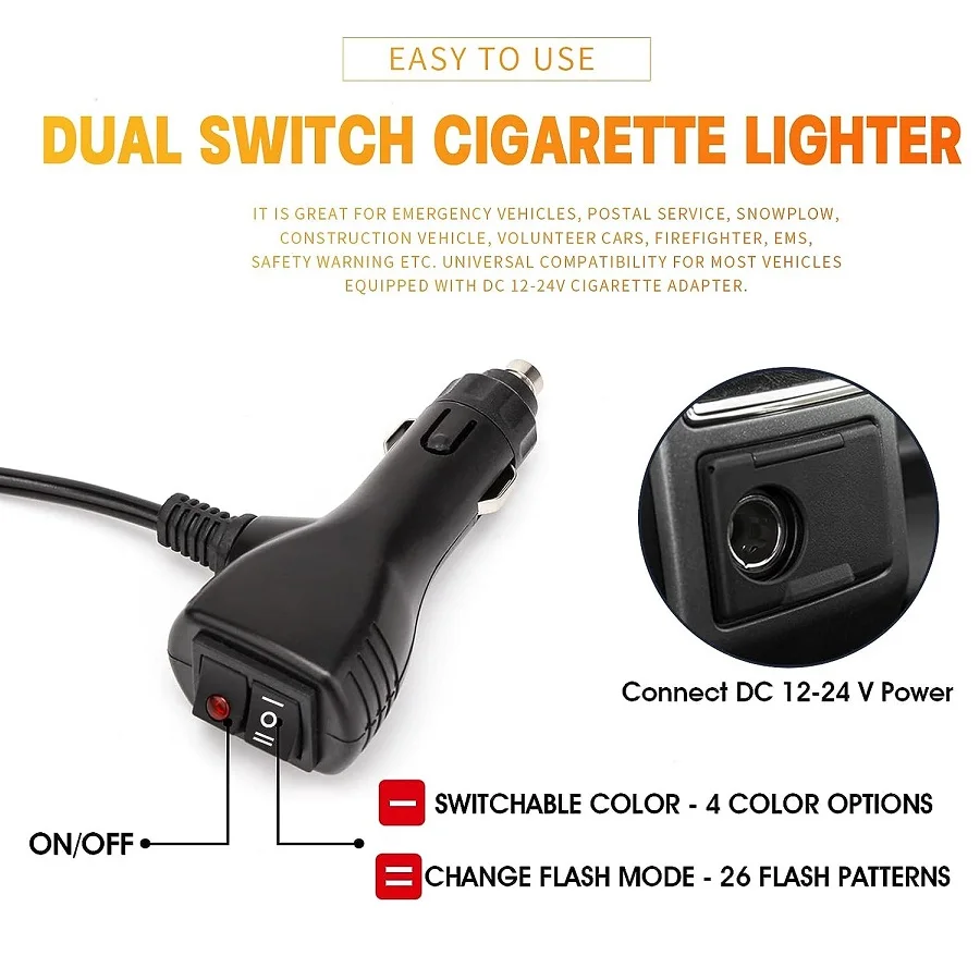 2in1 Car Emergency Light Bar Windshield LED Car Strobe Light 12-24V Police Lights Flashlight Amber White Warning Light