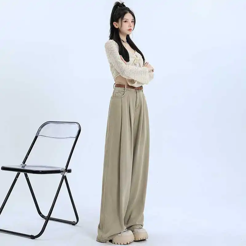 New High quality fabric Loose fitting Sagging sensation Wide leg pants summer High waisted Straight cylinder Jeans female autumn