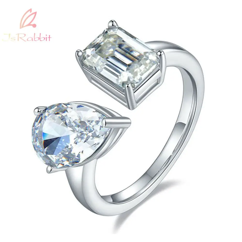 

IsRabbit 18K Gold Plated Crushed Ice CZ AND Emerald Cut 2CT Moissanite Diamond Anniversary Ring 925 Sterling Silver Fine Jewelry