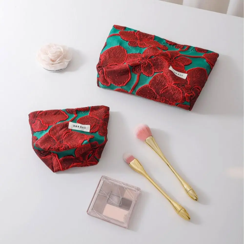 New Retro Chinese Red Makeup Bag Large Capacity Travel Sanitary Napkin Storage Bag Jewelry Handbag Portable Coin Key Bag