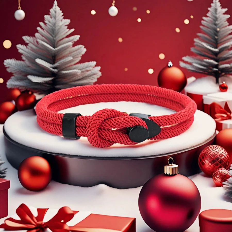 Red Fabric Wrap Bracelet for Men