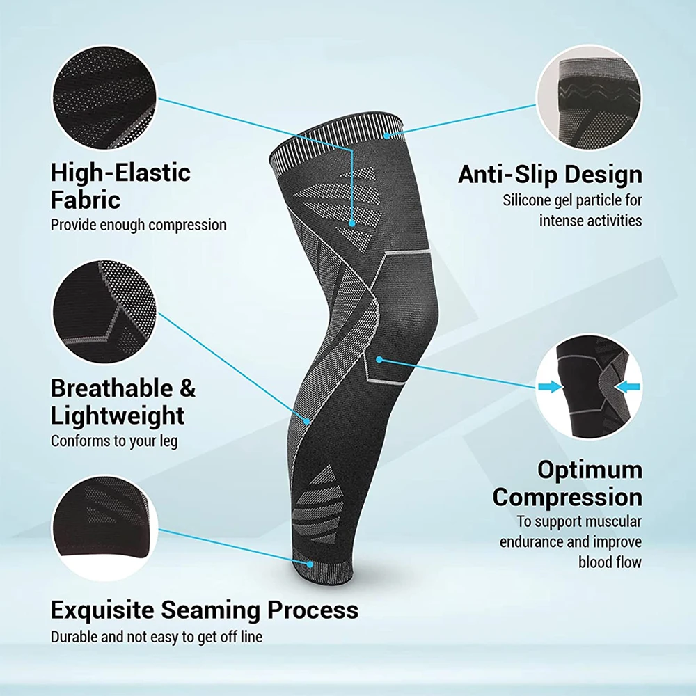 1Pair Sport Full Leg Compression Sleeves Knee Braces Support Protector for Weightlifting Arthritis Joint Pain Relief Muscle Tear