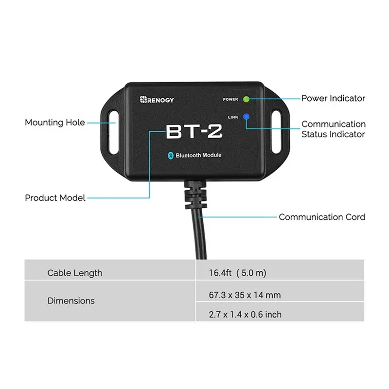 Renogy 무선 모니터링 실시간 RJ45 통신 포트 BT-2 블루투스 모듈 Insight-Precise Control