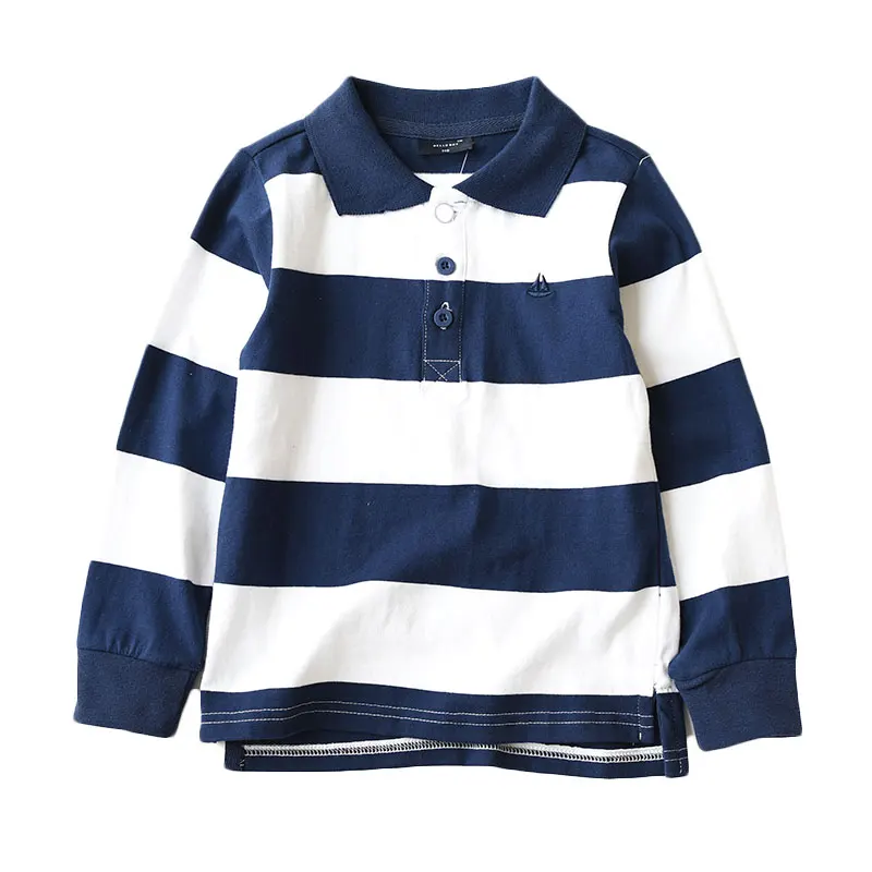 

Spring Autumn Boys T Shirt Long Sleeve Striped Turn-down Collar Cotton Teenage School Kids Tops Tees BC208