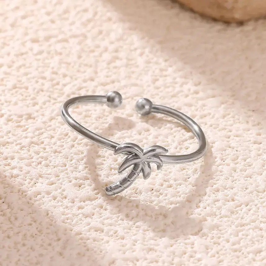 Stainless Steel Palm Tree Ring for Women Jewelry