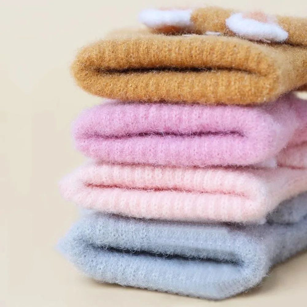 Cute Rabbit ears Children Half Finger Gloves Soft Warm Woolen Five Finger Gloves for Kids Knitted Mittens Warm Flip
