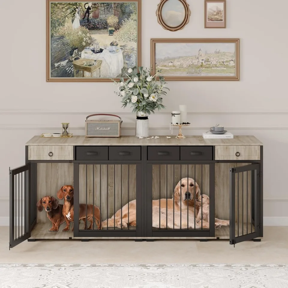 Large Double Dog Crate Furniture with Storage
