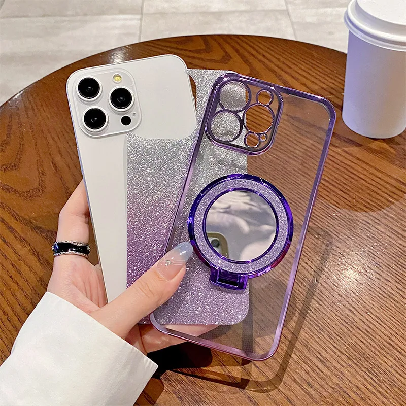 Glitter Shockproof Mirror Stand Magnetic Soft Phone Case