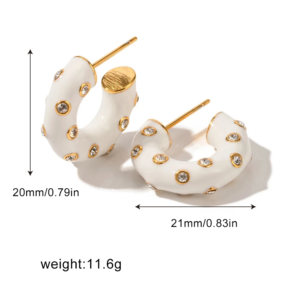 Chic Inlaid Rhinestone Opening C Shape Gold Plated Huggie Hoop Earrings for Women Girls Manual Zircon Round Tube Hoops Jewelry