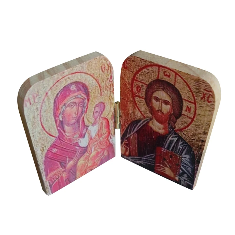 Wood Icon Decoration Wood Icon Plaque Christ The Teacher And Virgin Of Kazan Catholic Orthodox Icon Diptych For Travel Home Display Religious Gift