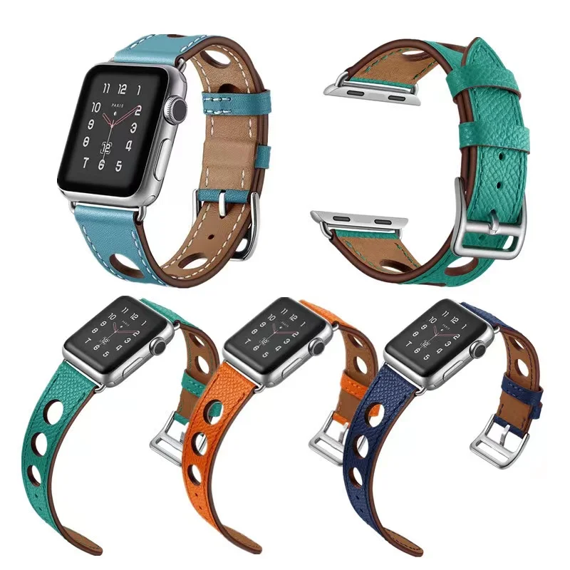 

Leather Band for Apple Watch Series Ultra 8 745mm 41mm Soft Three-hole Leather Strap for iWatch 6 5 4 3 SE 44mm 42mm 40mm 38mm