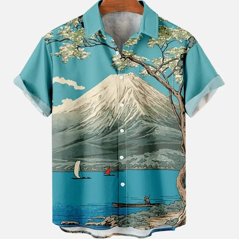 Summer Short Sleeve Oversized Hawaiian Shirt For Men Dazn Beach Landscape Island Vacation Floral Luxury Vintage Fashion Clothing