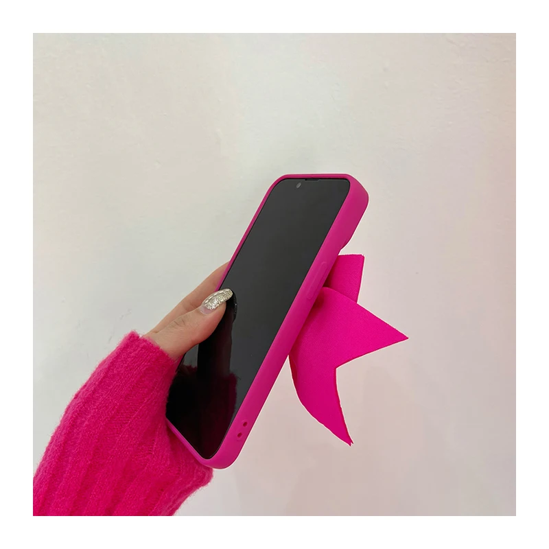 Fluorescence Matte Silicone Phone Case For iphone 14 12 13 Pro Max 11 X XR 7 8 Plus Se3 Cute 3D Bow Soft camera protective Cover
