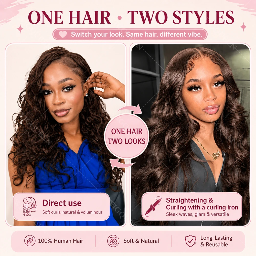 #4 Dark Brown Feather Crochet Human Hair 15A Pre Looped Miracle Knots Crochet Remy Hair Body Wave Crochet Braid 100% 1Human Hair 5