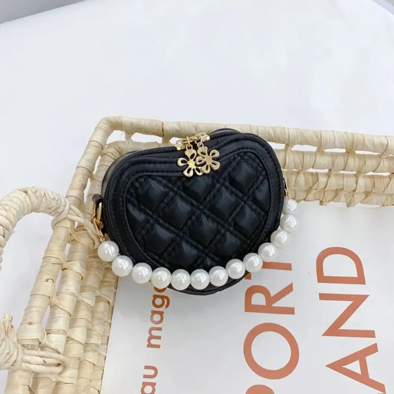 Pearl Handle Girls Mini Shoulder Messenger Bag Princess Wallet Coin Purse Handbags Cute Children's Heart-shaped Crossbody Bags