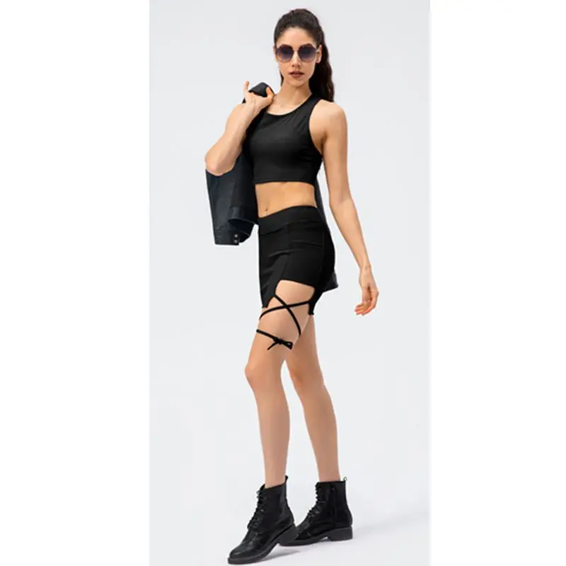 Women's Tennis Skirt Fashion Sexy Bandage Short Skirt Pocket Sports Yoga Solid Color Fitness High Waist Women's Sports Skirt
