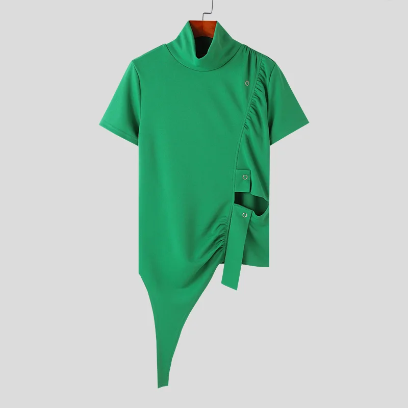 thumbnail image 1 of INCERUN Tops 2024 Camisetas de estilo americano con diseño deconstructivo y hebilla de metal para hombre, camisetas de moda para hombre, camisetas de manga corta sólidas S-5XL, 1 of 5