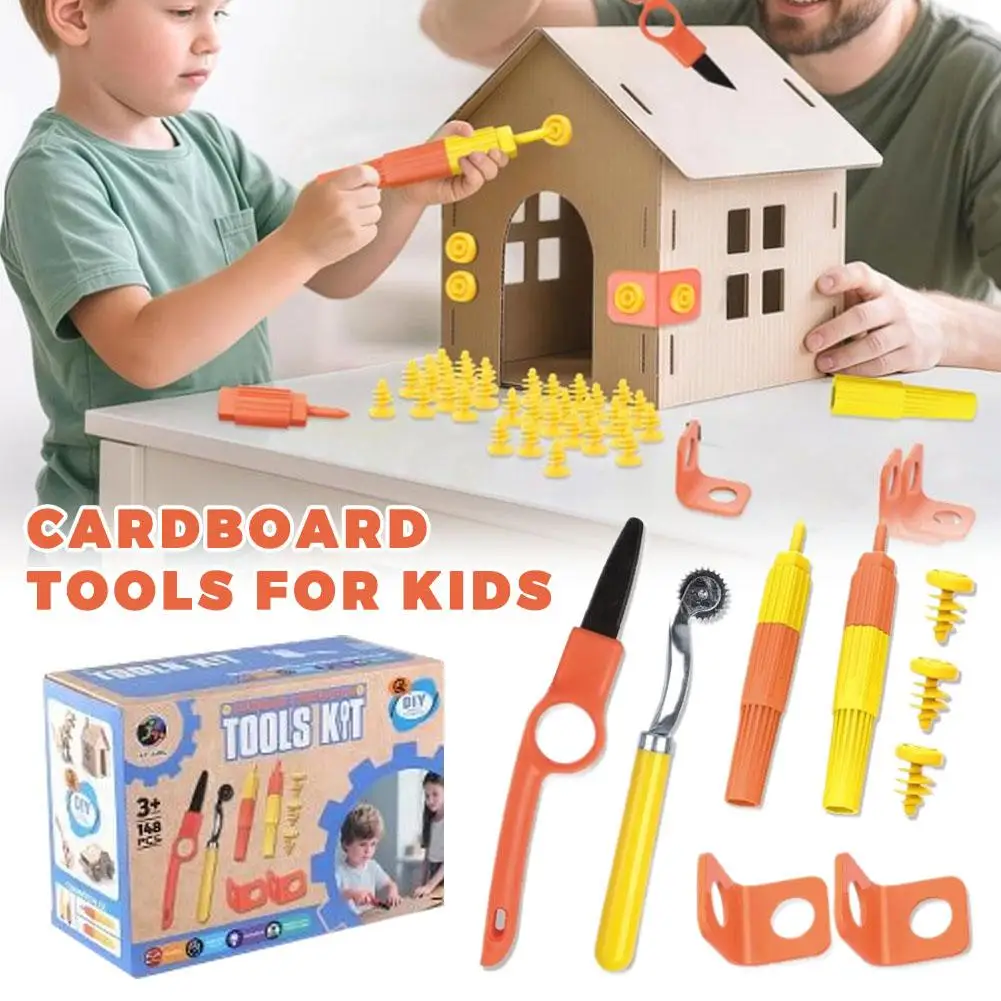 STEM 전문가용 안전 도구가 포함된 골판지 조립 키트, 어린이 DIY 골판지 공예 키트 (나사 및 도구 포함), 골판지 나사 키트