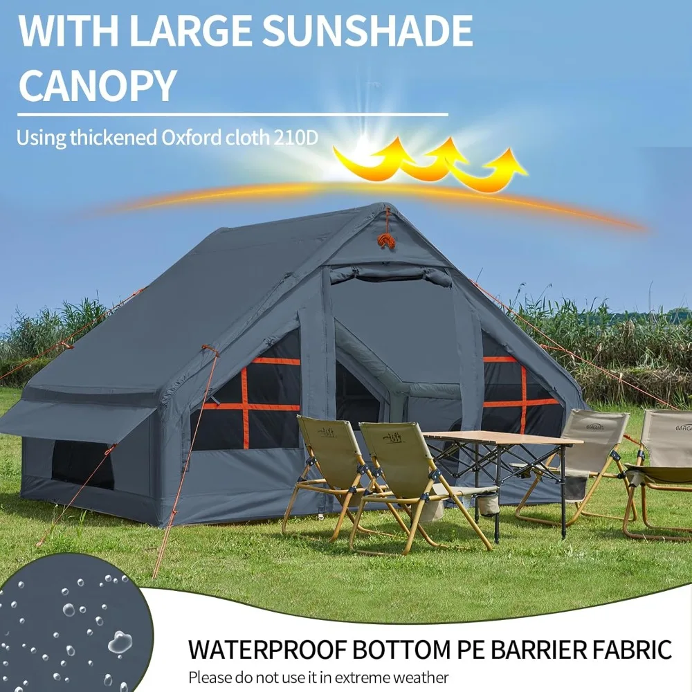 inflatable tent with pump,4-6 person instant glamping camping tents house, easy setup blow up family tents for 4 seasons 4