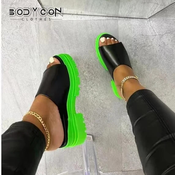 

Summer New 2023 Thick-soled Slippers Women Fashion Slip-on Wedge Non-slip Beach Shoes Casual Outdoor All-match Fish Mouth Shoes