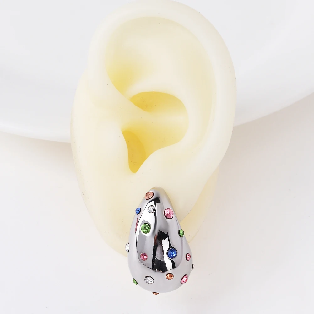 Vergoldete bunte Zirkon-Ohrstecker mit molligem Wassertropfen für Damen und Mädchen, Silber, klassischer Trend, Hochzeit, Party-Schmuck – Detail 3