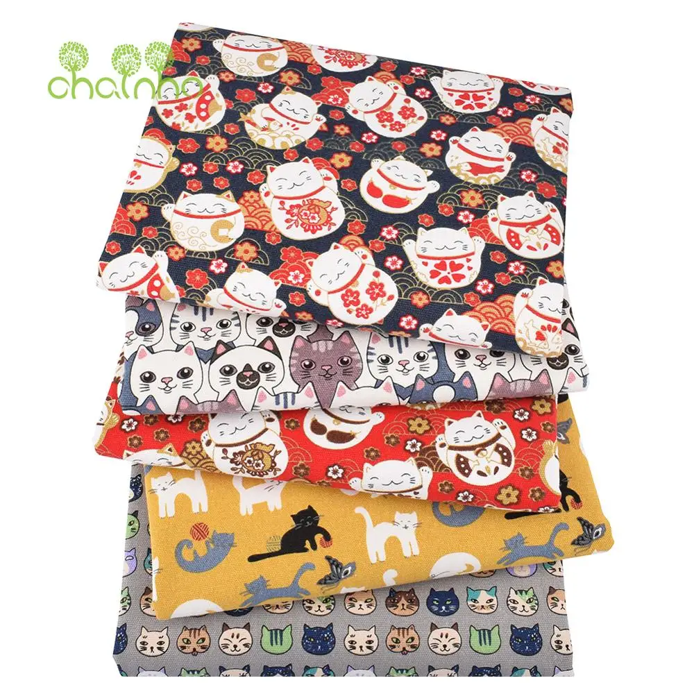 Chainho,Cotton Canvas Fabric,DIY Sewing Quilting Material,Cloth For Cushion,Curtain,Sofa Cover,Bag,Cute Cartoon Dog & Cat,15CF29
