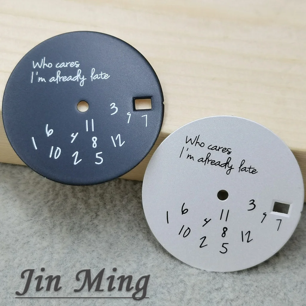 Premium 28.5mm 'Who Cares I'm Already Late' White & Black Watch Dial