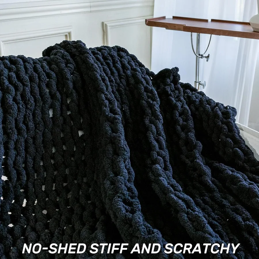 Luxury Soft Cozy Extra Large Chunky Knit Blanket in Black 80 x 90 Inches 100 Woven Rope Knot Throw Blanket for Couch Sofa Home