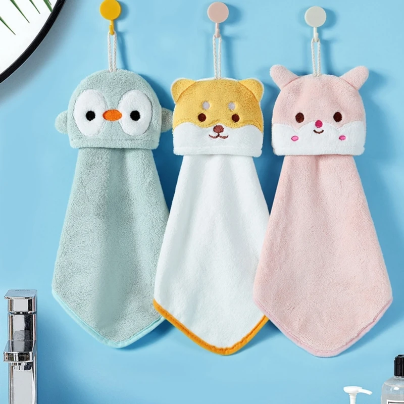 

Cartoon Baby Towel Soft Coral Fleece Baby Children Hanging Hand Towel Thicken Quick Dry Bath Towel Face Towel Wash Cloths