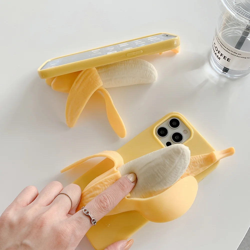 Custodia Per Telefono Banana Con Peluche Sbucciato Antistress 3D Per Huawei Y9 Y7 Y6 Y5 Prime Pro 2019 2018 P Smart 2021 Plus Cover