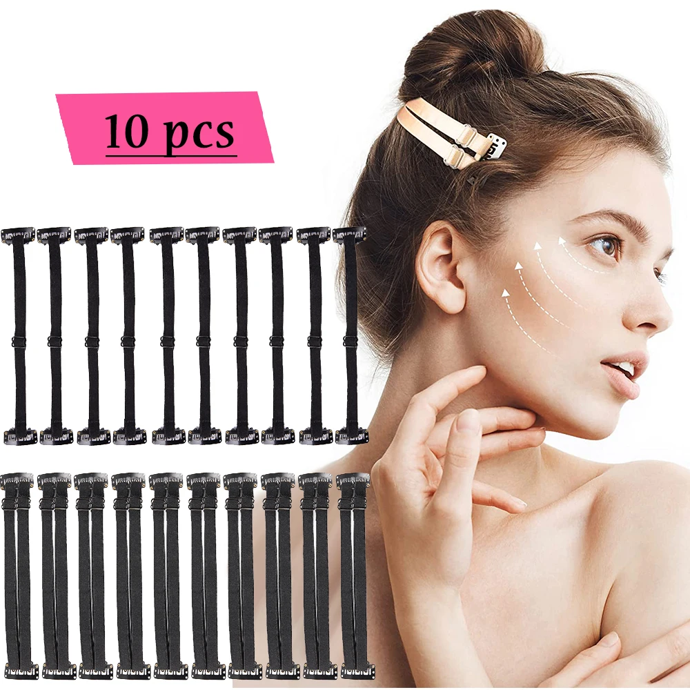 10 Pcs Magic Eye Pulls Elastic Band Adjustable Single/Double Tighten Foxy Eyes Lift Eyebrow With Bb Clips Elastic Eyes Lift Band