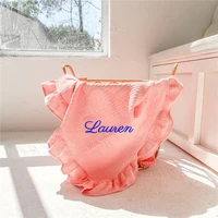 Ruffle Blanket Customize Name Personalized Embroider Baby Blanket Cotton Baby Comforter Cotton Infant Blanket Swaddle Bath Towel 2