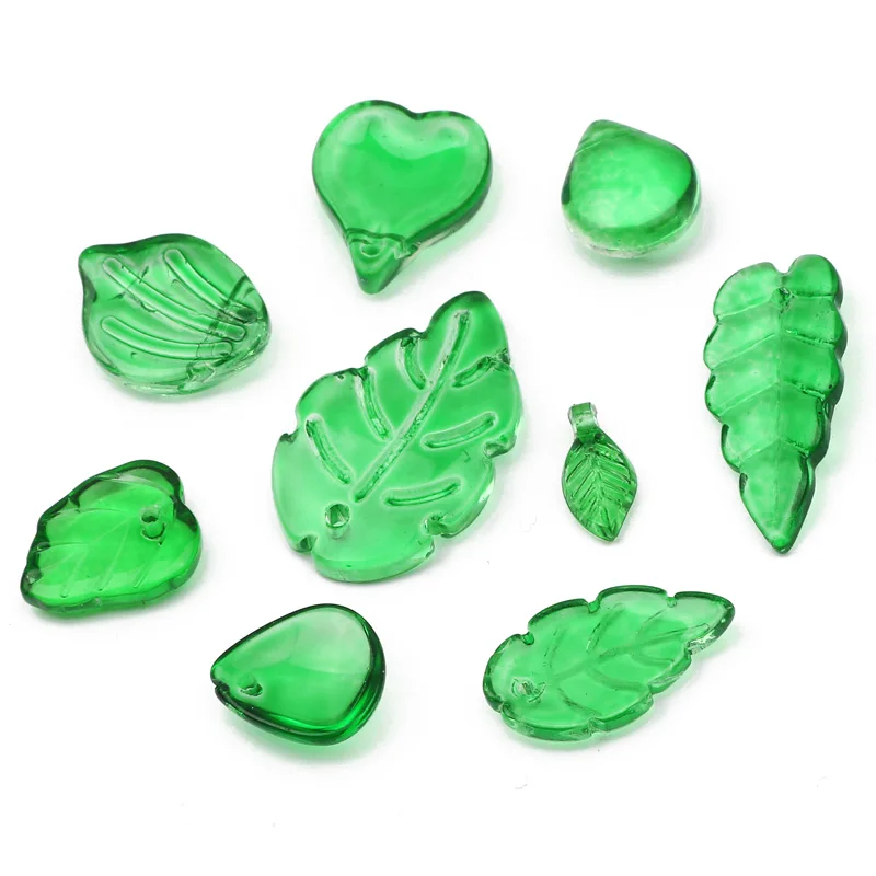 Clover Leaf Beads Glass Beads for Bracelet making 18mm Green Clear