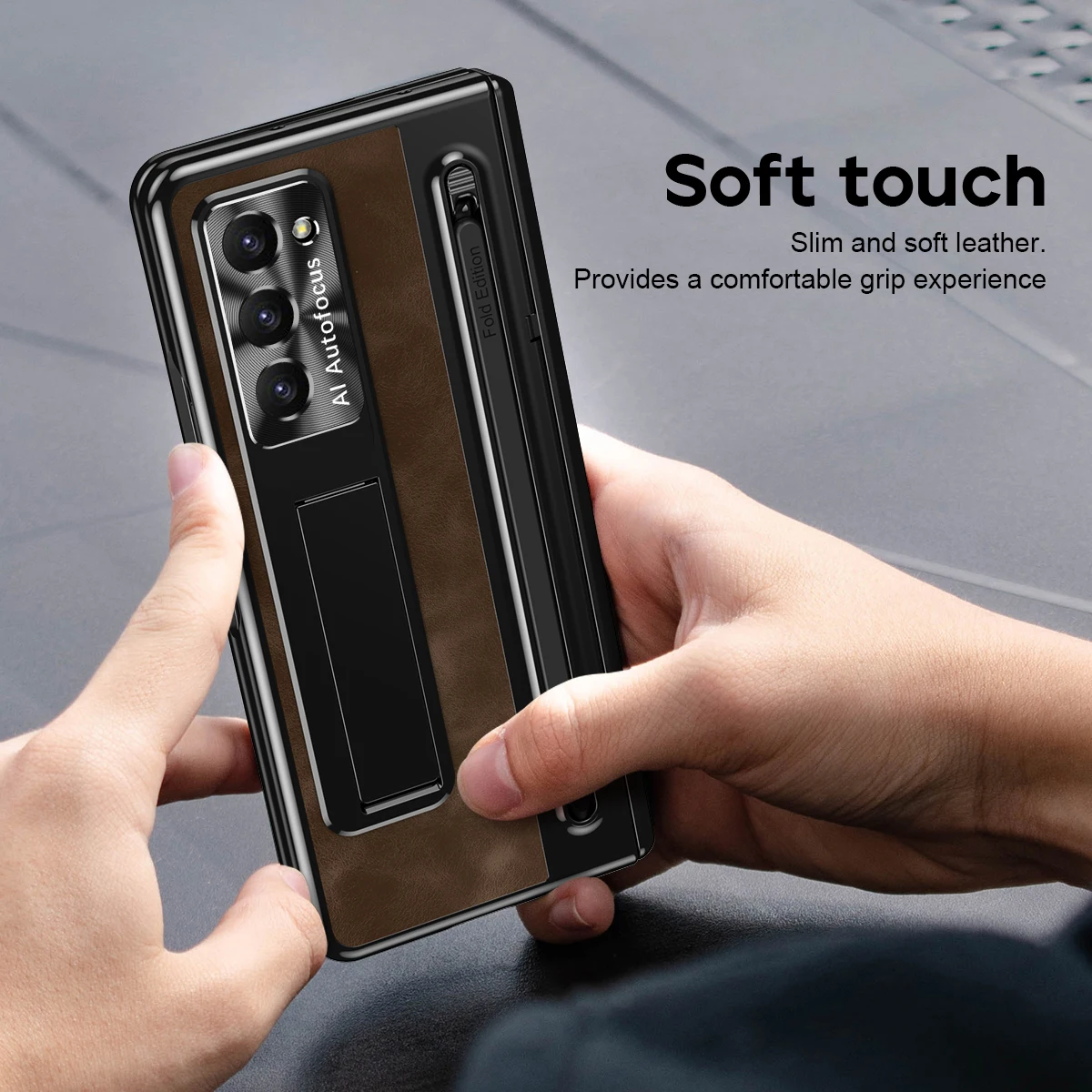 For Samsung Galaxy Z Fold 5 Case Vintage Leather Hinge Fold 4 3 With S Pen Holder Magnetic Kickstand Full Screen Protector Cover