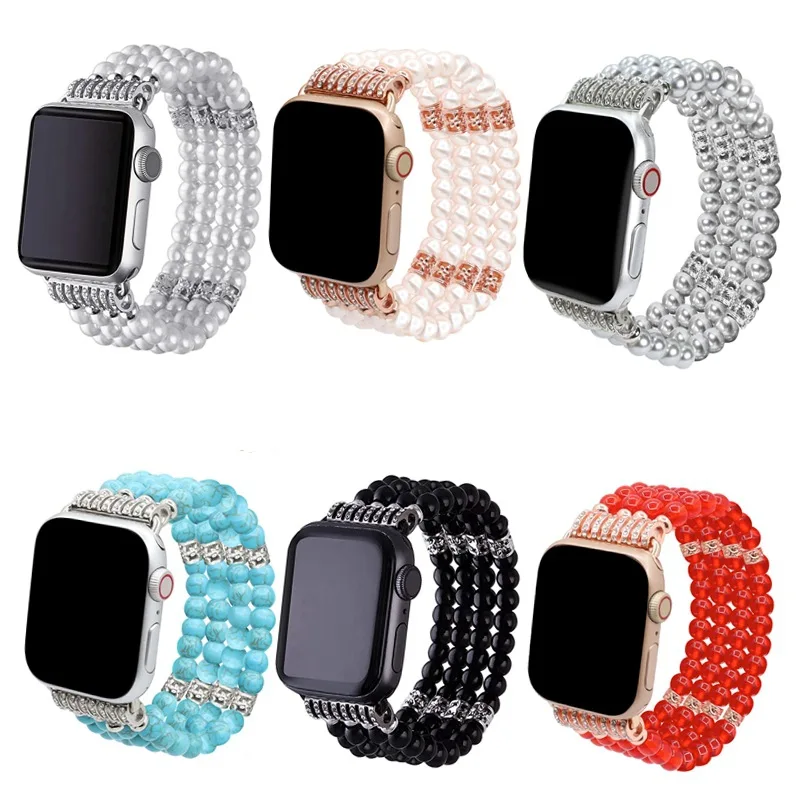 

For Apple Iwatch 765421/SE 38/40/41 42/44/45mm Pearl Agate Wristband Jewelry Watch Band Strap