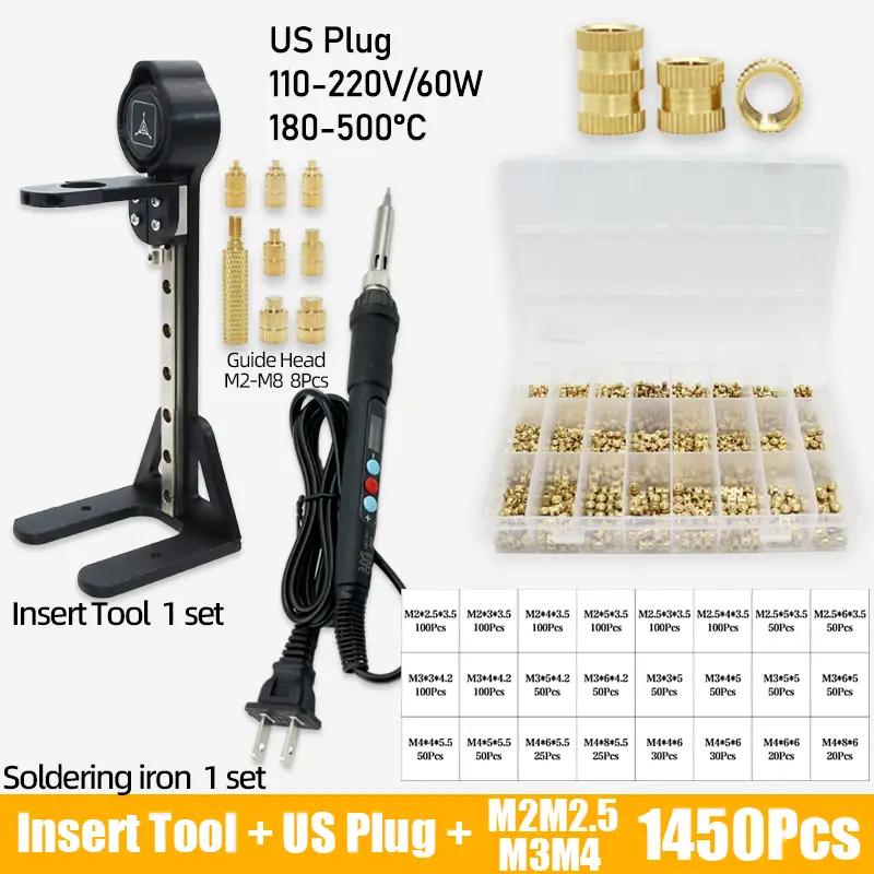 Heat Set Insert Press Tool Electric Soldering Iron Tip M2 M3 M4 M5 M6 M8 Thread Brass Inserts Nut Embedded Kit for 3d Printing image 12