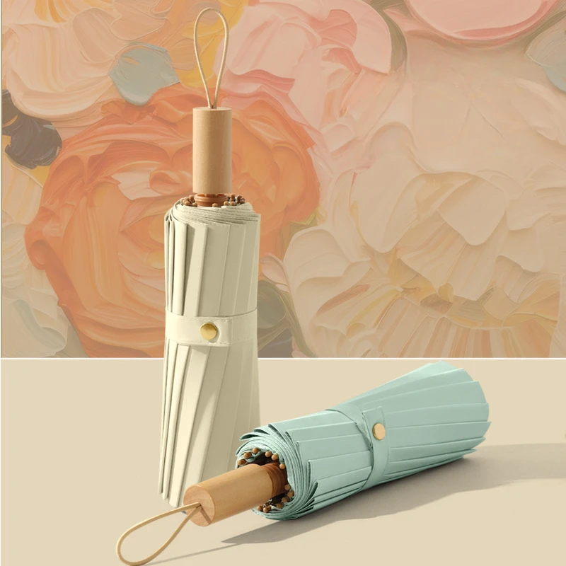 Folding Umbrella Sunshade Parasol Color Coating 3 Folding Oil Painting Sunscreen UV Protection Retro For Women