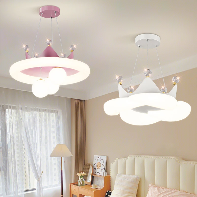 

Modern Romantic Princess Room Chandeliers Crown Lamp Nordic Creative Children's Room Boy Girl Bedroom Chandelier LED Cloud Light