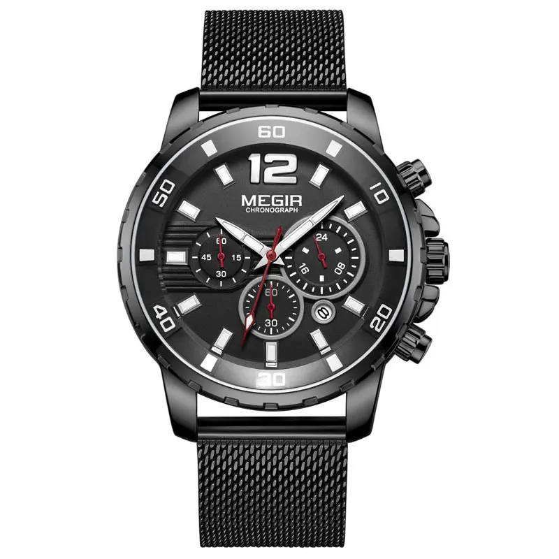 Luxury Military Sport Chronograph Waterproof Men's Wristwatch with Mesh Strap