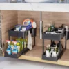 2 Tier Under Sink Organizer Sliding Cabinet Basket Organizer Storage Rack with Hooks Hanging Cup Bathroom Kitchen Organizer 5
