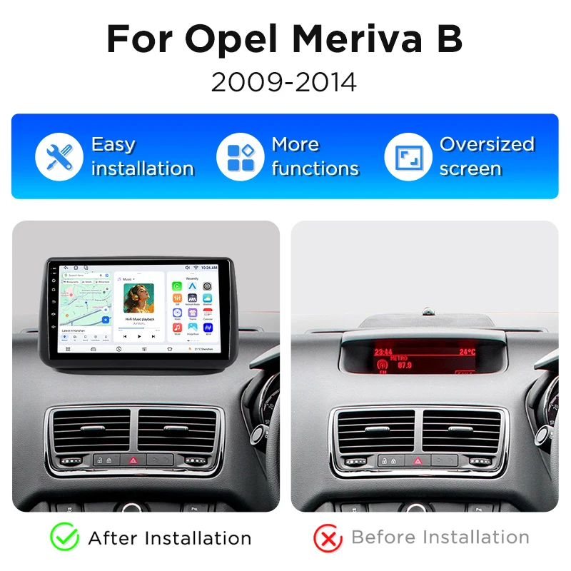 Radio de coche Junsun de 9 pulgadas con Android para Opel Meriva B 2009 2010 2011 2012-2014 con Canbus, CarPlay inalámbrico y Android Auto, pantalla táctil IPS HD, GPS, navegación, multimedia y 360. ° Reproductor Multimedia con Cámara Opcional, DSP, RDS, WiFi, Pantalla Dividida, Mirror Link, Bluetooth, Manos Libres 2
