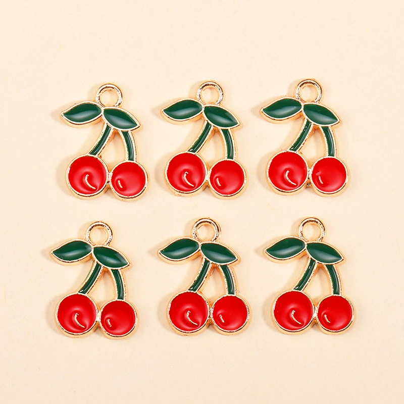 10 Stücke Sommer Nette Rote Emaille Kirsche Charms Anhänger DIY Schmuck Handgemachte Obst Armband Ohrringe Dekor Handwerk Zubehör – Detail 10