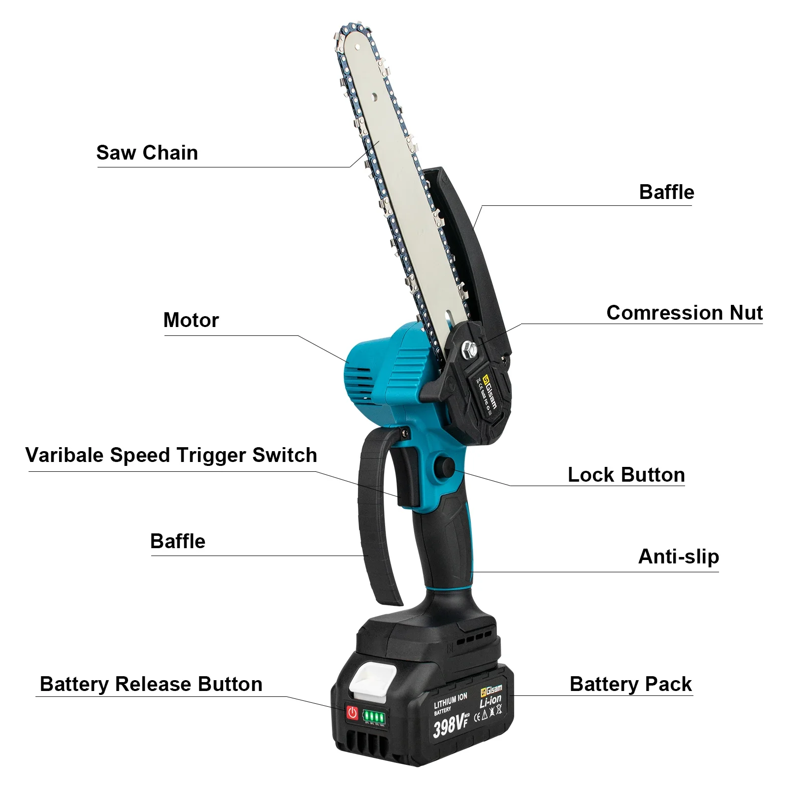 8 Inch Brushless Electric Saw Handheld Portable Wood Logging Chainsaw Garden Pruning Wood Power Tool  for Makita 18V Battery 3