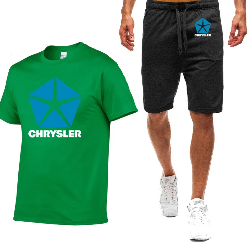 CHRYSLER 2022 Men's New Printing Comfortable Short Sleeve T-Shirt Tops And Shorts Casual Cotton Sport Sweatpants Two Pieces Sets