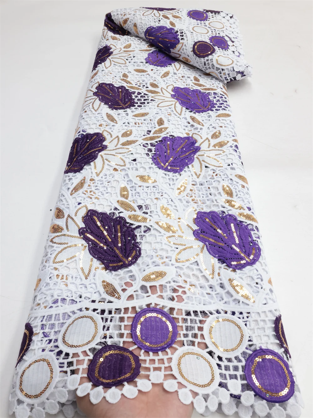 

New African Guipure Cord Lace Fabric 2023 High Quality Water Soluble Lace With Stones For Sewing African Dress Women QF2635