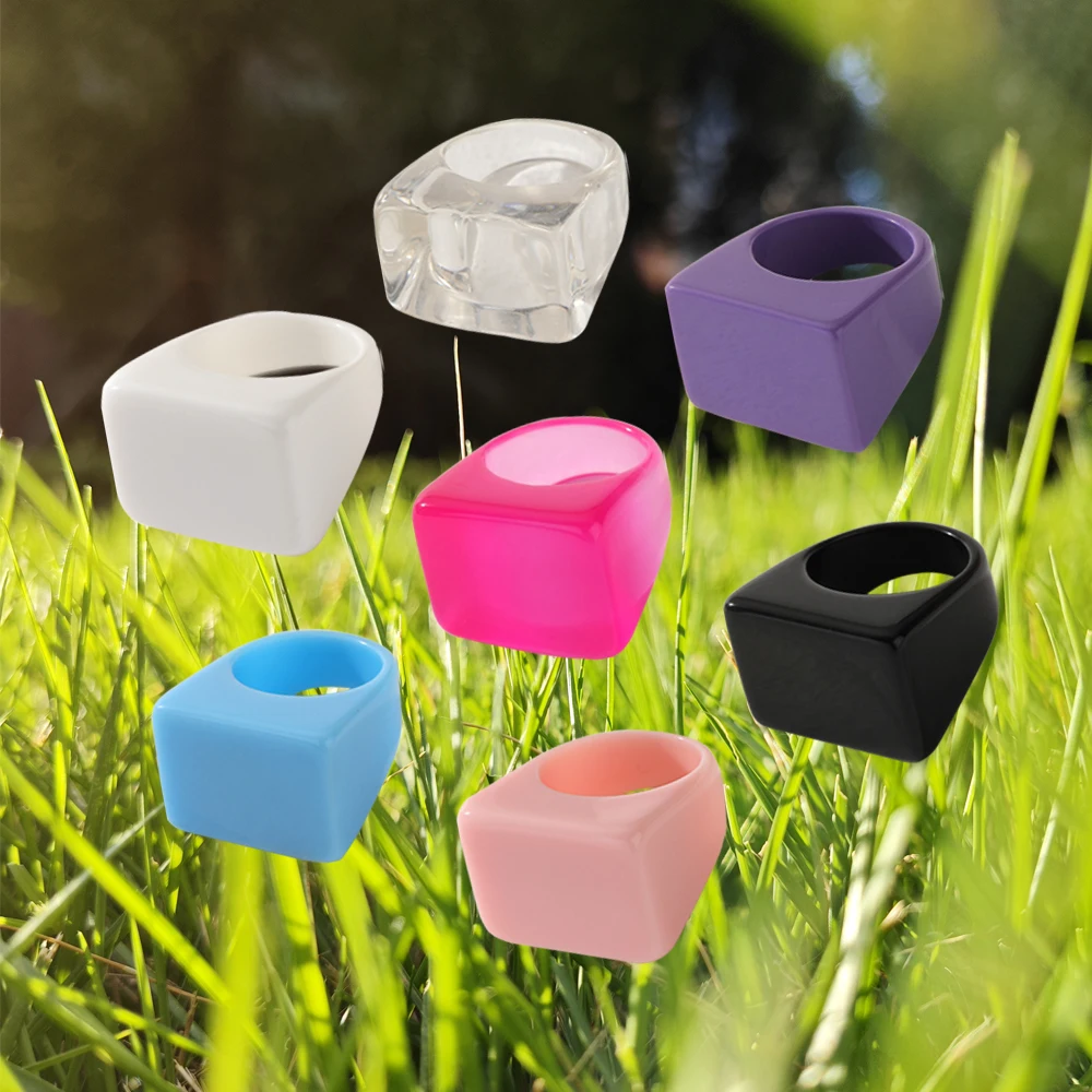 TAAICIU Colorful Geometric Large Square Resin Ring Y2K Trendy Girl Ring Fashion Jewelry