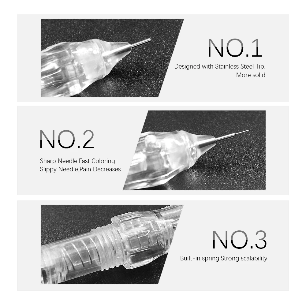 BMX 10pcs Disposable Eyebrow Tattoo Needles With Metal tips 1RL 0.16 Sterilized Microblading Permanent Makeup Cartridge Needles